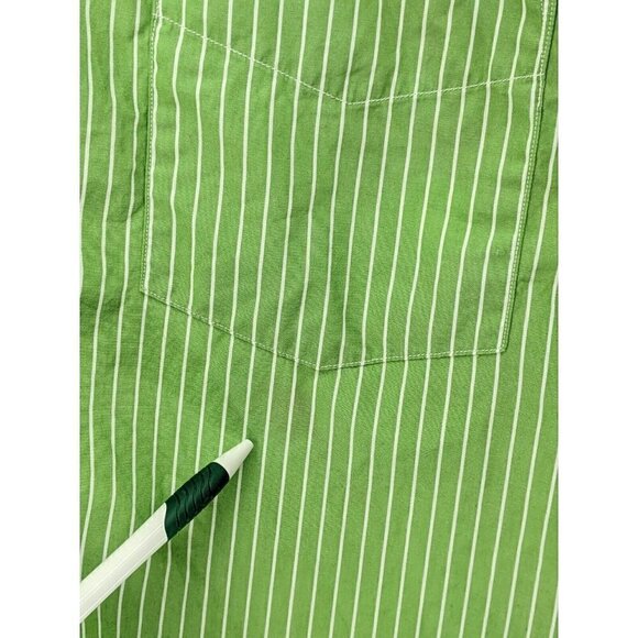 J Crew Tailored Fit Button Shirt Men's Large Green White Stripe Long Sleeve - Picture 6 of 8